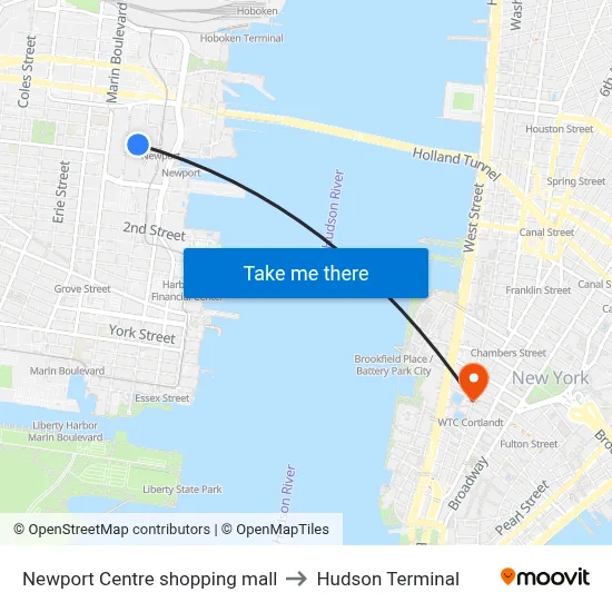 Newport Centre shopping mall to Hudson Terminal map