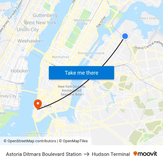Astoria Ditmars Boulevard Station to Hudson Terminal map