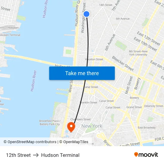 12th Street to Hudson Terminal map