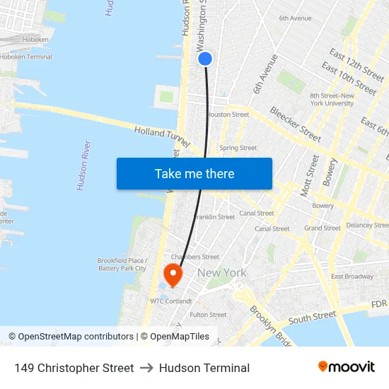149 Christopher Street to Hudson Terminal map