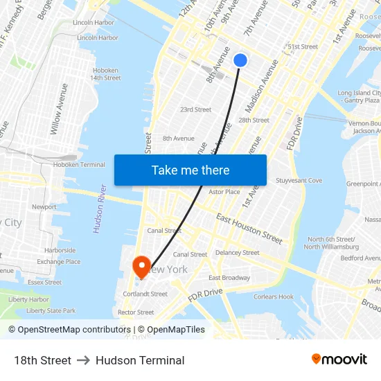 18th Street, 1407 Broadway to Hudson Terminal map