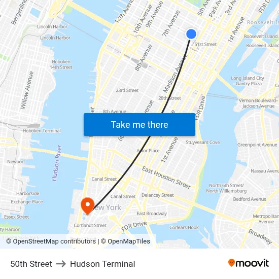 50th Street to Hudson Terminal map