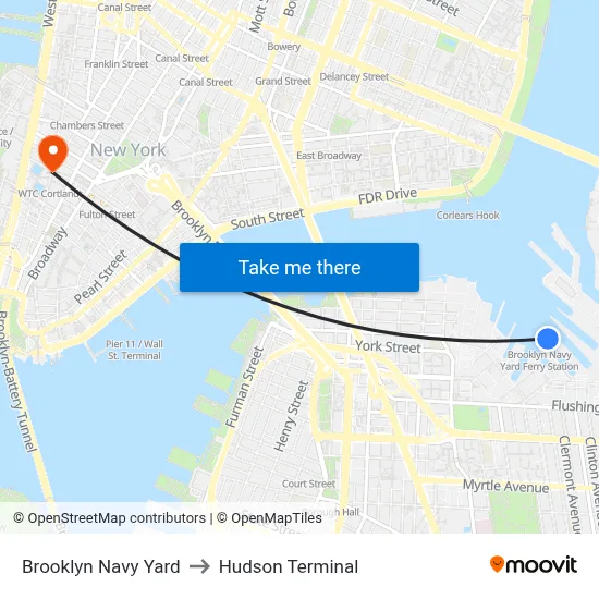 Brooklyn Navy Yard to Hudson Terminal map