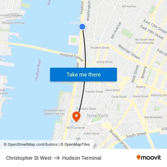 Christopher St West to Hudson Terminal map