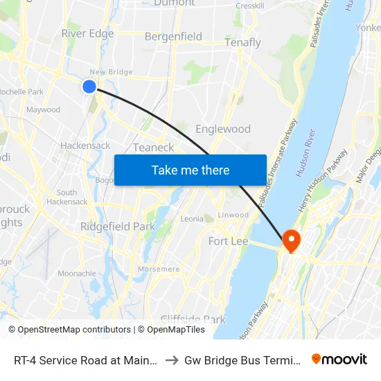RT-4 Service Road at Main St to Gw Bridge Bus Terminal map