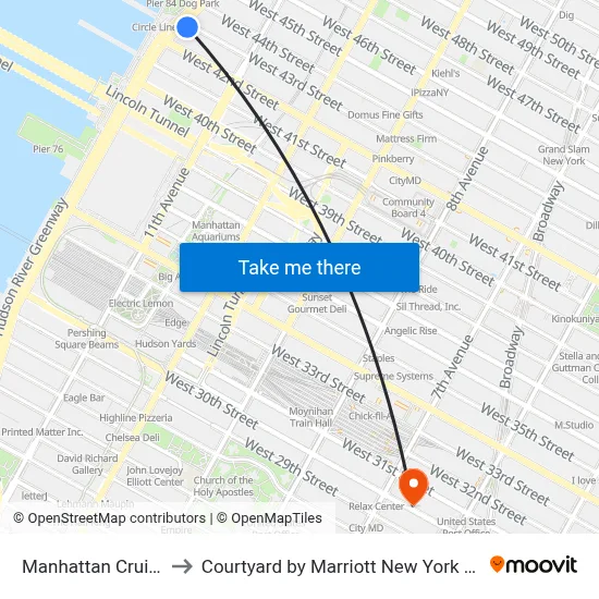 Manhattan Cruise Parking to Courtyard by Marriott New York Manhattan Chelsea map