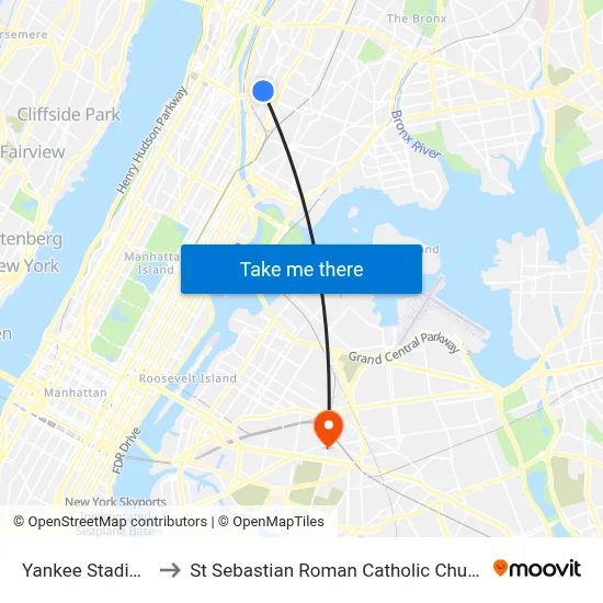Yankee Stadium to St Sebastian Roman Catholic Church map
