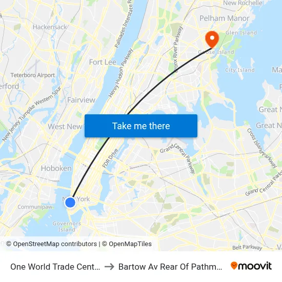 One World Trade Center to Bartow Av Rear Of Pathmark map