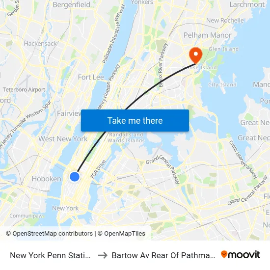 New York Penn Station to Bartow Av Rear Of Pathmark map