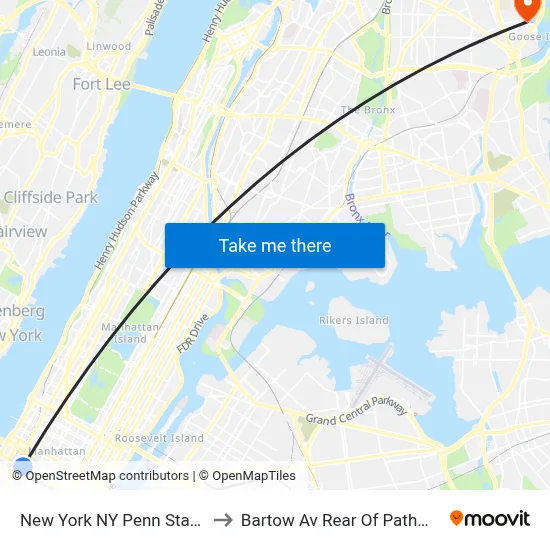 New York NY Penn Station to Bartow Av Rear Of Pathmark map