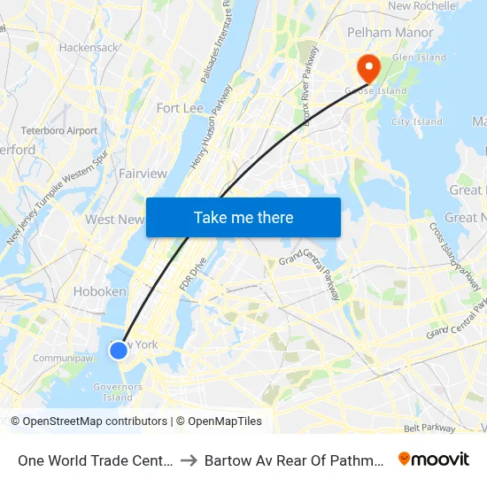 One World Trade Center to Bartow Av Rear Of Pathmark map