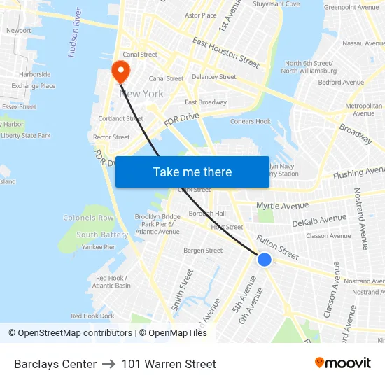 Barclays Center to 101 Warren Street map