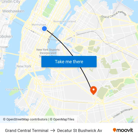 Grand Central Terminal to Decatur St Bushwick Av map