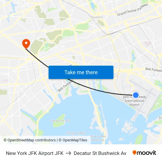 New York JFK Airport JFK to Decatur St Bushwick Av map