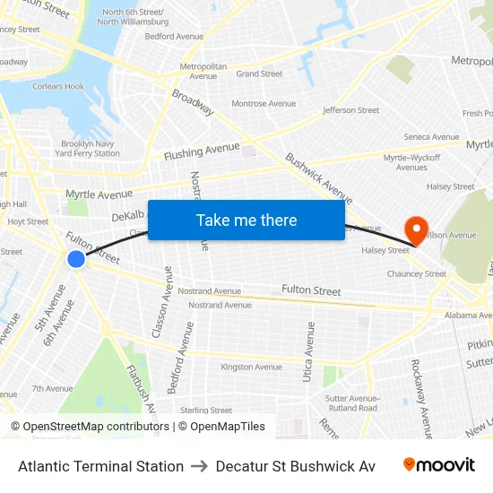 Atlantic Terminal Station to Decatur St Bushwick Av map