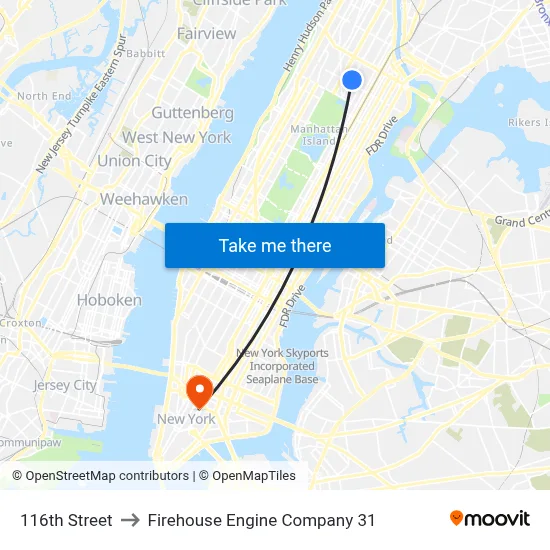 116th Street to Firehouse Engine Company 31 map