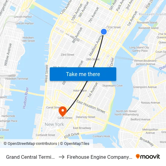Grand Central Terminal to Firehouse Engine Company 31 map
