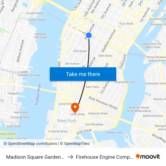 Madison Square Garden Center to Firehouse Engine Company 31 map