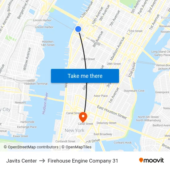 Javits Center to Firehouse Engine Company 31 map