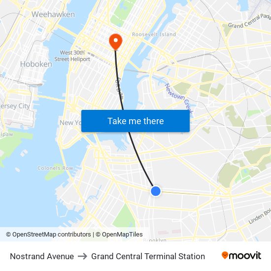 Nostrand Avenue to Grand Central Terminal Station map