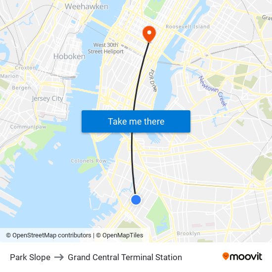 Park Slope to Grand Central Terminal Station map