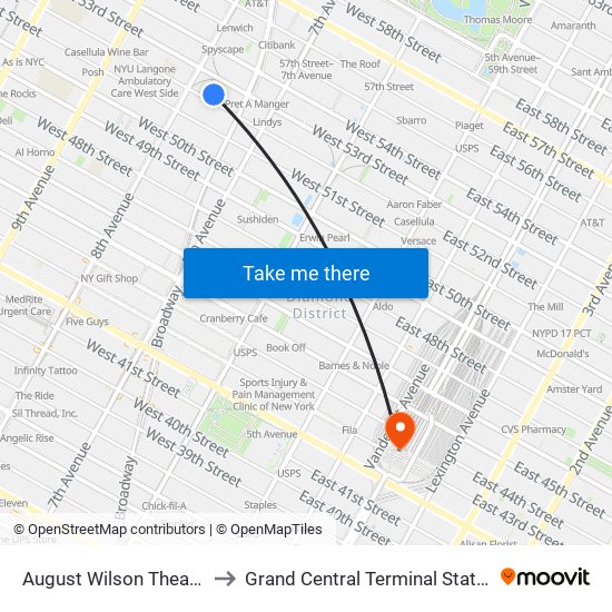 August Wilson Theatre to Grand Central Terminal Station map