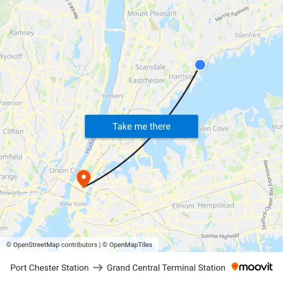 Port Chester Station to Grand Central Terminal Station map