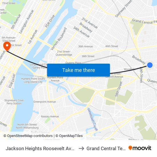 Jackson Heights Roosevelt Avenue 74th Street Station to Grand Central Terminal Station map