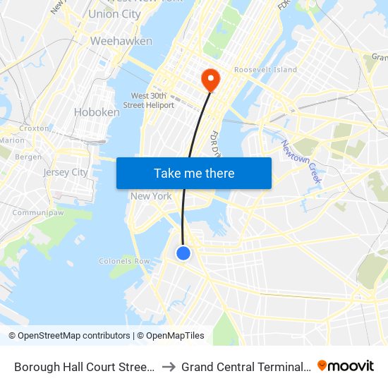 Borough Hall Court Street Station to Grand Central Terminal Station map