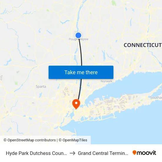 Hyde Park Dutchess County NY USA to Grand Central Terminal Station map