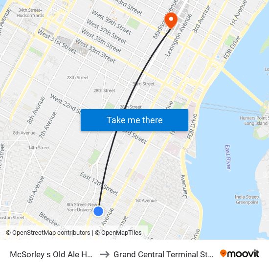 McSorley s Old Ale House to Grand Central Terminal Station map