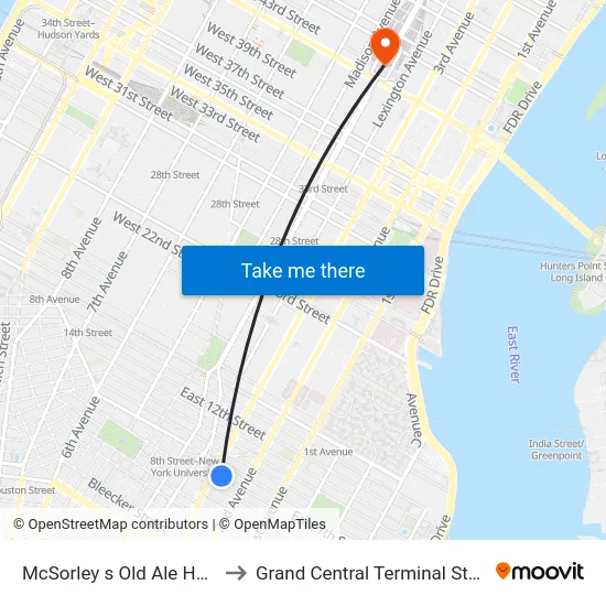 McSorley s Old Ale House to Grand Central Terminal Station map