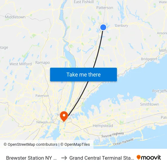 Brewster Station NY USA to Grand Central Terminal Station map