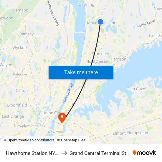 Hawthorne Station NY USA to Grand Central Terminal Station map