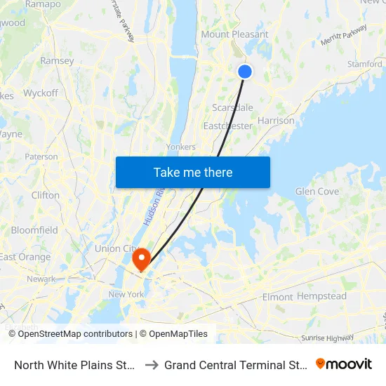 North White Plains Station to Grand Central Terminal Station map