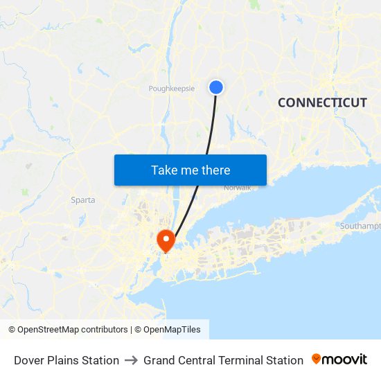 Dover Plains Station to Grand Central Terminal Station map