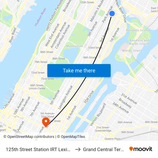 125th Street Station IRT Lexington Avenue Line to Grand Central Terminal Station map