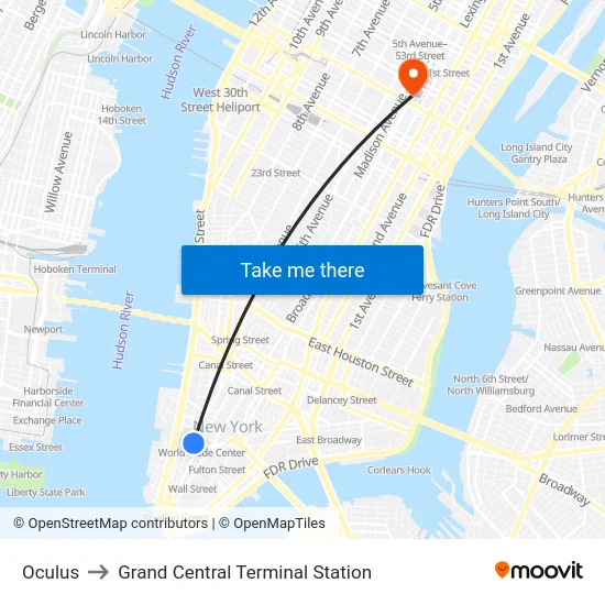 Oculus to Grand Central Terminal Station map