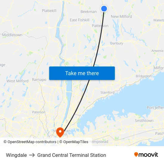 Wingdale to Grand Central Terminal Station map