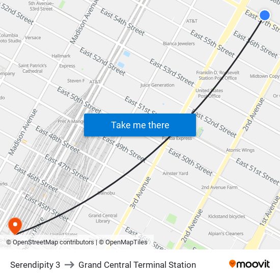 Serendipity 3 to Grand Central Terminal Station map