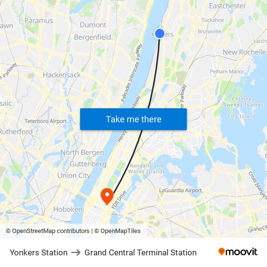 Yonkers to Grand Central Terminal Station map