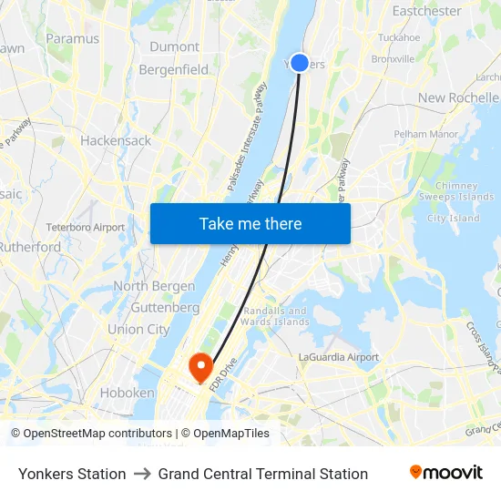 Yonkers to Grand Central Terminal Station map