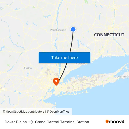 Dover Plains to Grand Central Terminal Station map