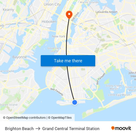 Brighton Beach to Grand Central Terminal Station map