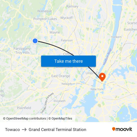 Towaco to Grand Central Terminal Station map