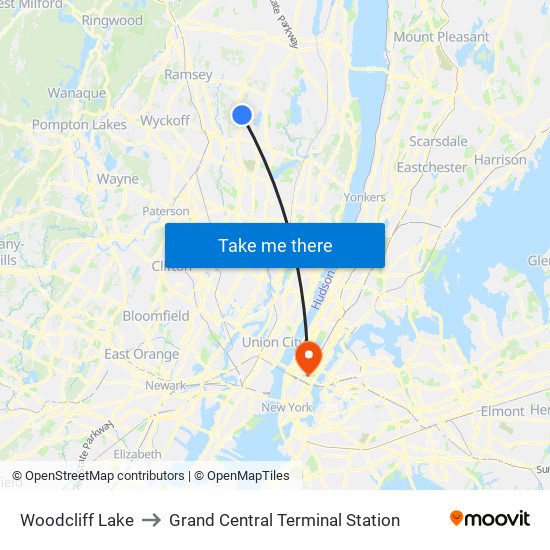 Woodcliff Lake to Grand Central Terminal Station map