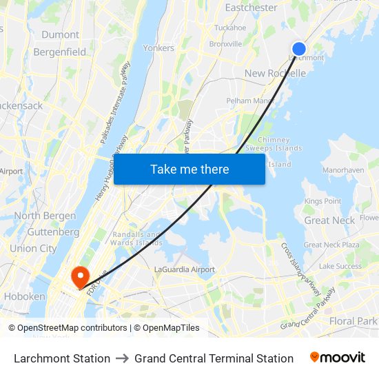 Larchmont Station to Grand Central Terminal Station map