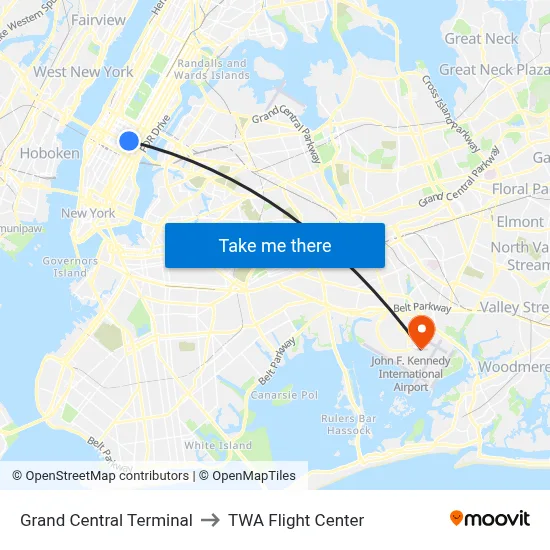 Grand Central Terminal to TWA Flight Center map