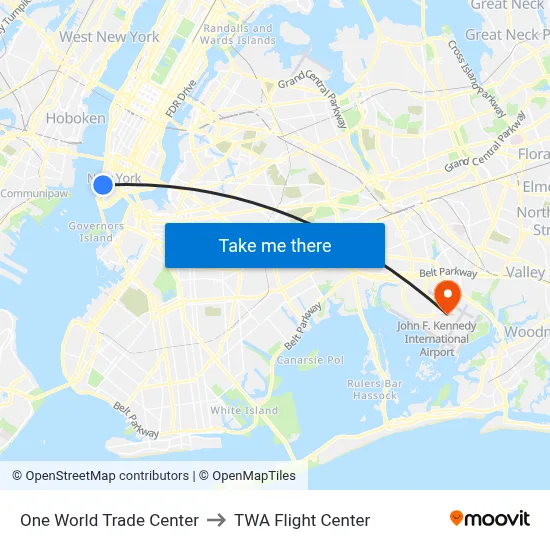 One World Trade Center to TWA Flight Center map