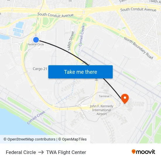Federal Circle to TWA Flight Center map